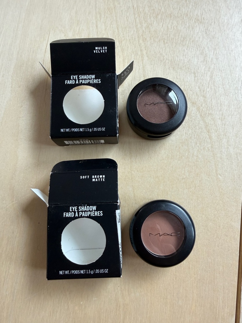 new in box! MAC Cosmetics Eyeshadow Singles : Mulch Velvet & Soft Brown Matte
